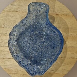 Blue Bubble Art Glass Fish Dish Coastal Trinket Tray Ocean Decor Beachy